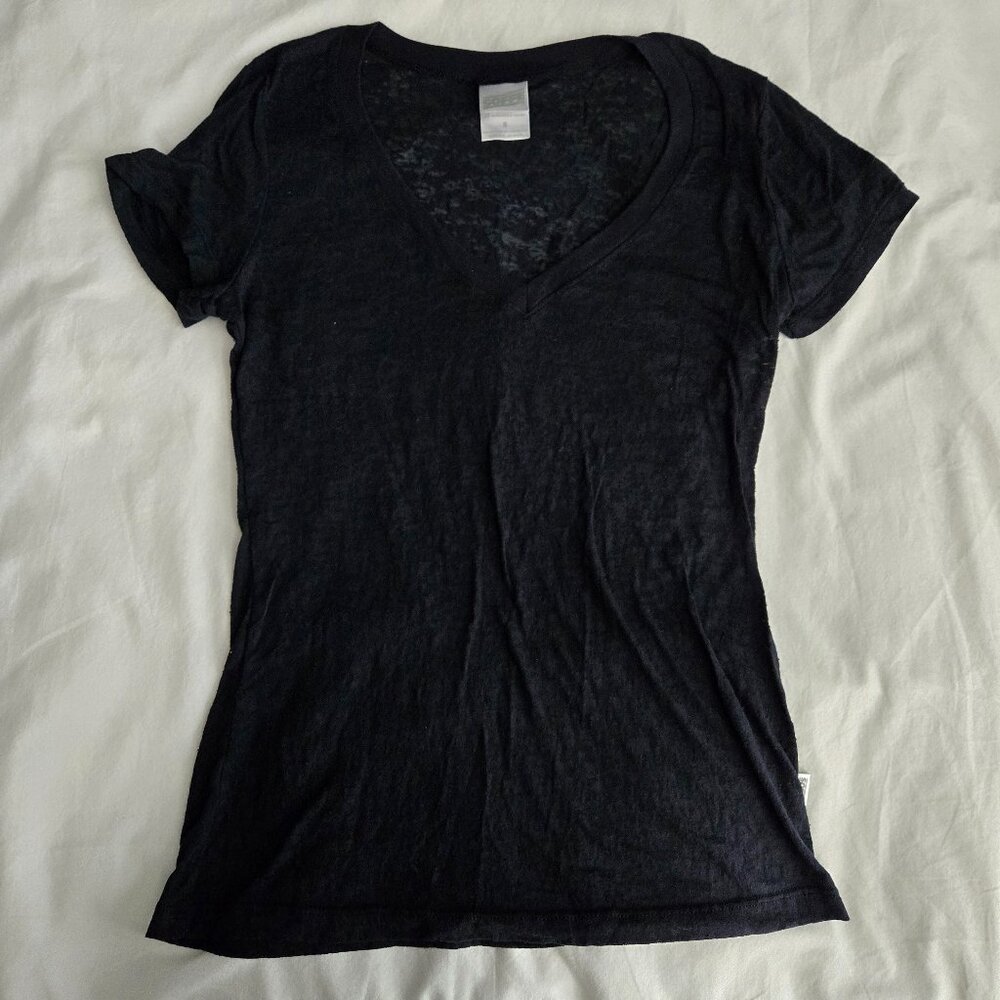 Women's Vintage Deep V-Neck Black Sheer Shirt Size S - Picture 2 of 5